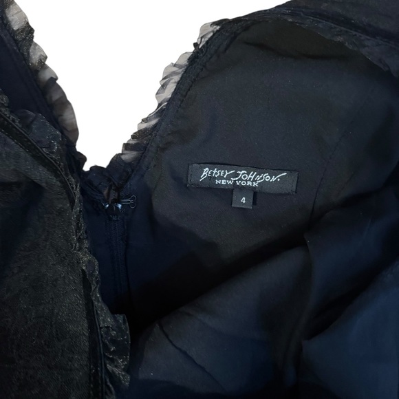 Betsey Johnson Vintage Black Velvet Bow Knee Length Dress Size 4 - Picture 4 of 10